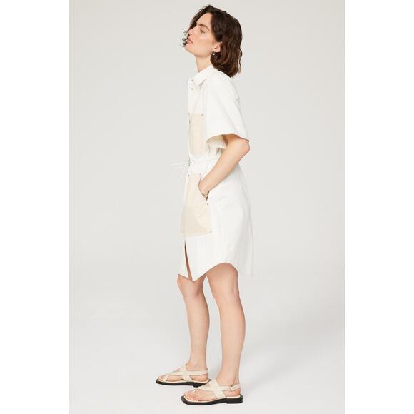 BOSS Hugo Boss Dalema White Khaki Utility Short Sleeve Shirt Dress Size 8 - Picture 2 of 16